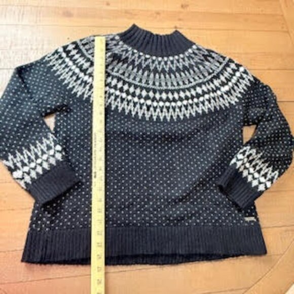 Eddie Bauer Women’s Wool Blend Nordic Fair Isle Sweater Black Ivory Size Large - Picture 10 of 13
